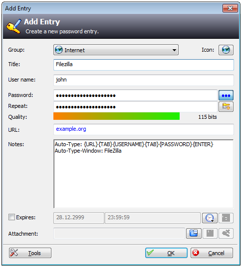 Установка функции Auto-type в KeePass для Filezilla